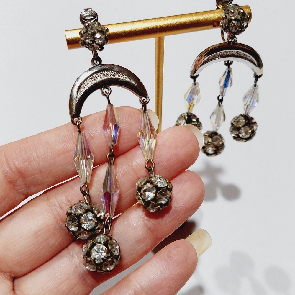 Huge Vintage crystal aurora borielis rhinestone dangle Drop earrings Vendome